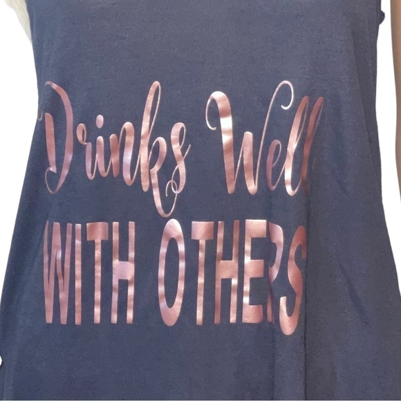 BELLA Canvas Blue & Metallic Pink "Drinks Well With Others" Racerback Tank Top - Picture 2 of 7